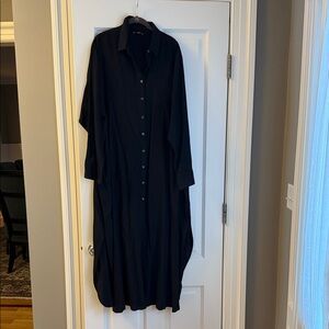 Elegant Black Button-Down Linen Swim Coverup